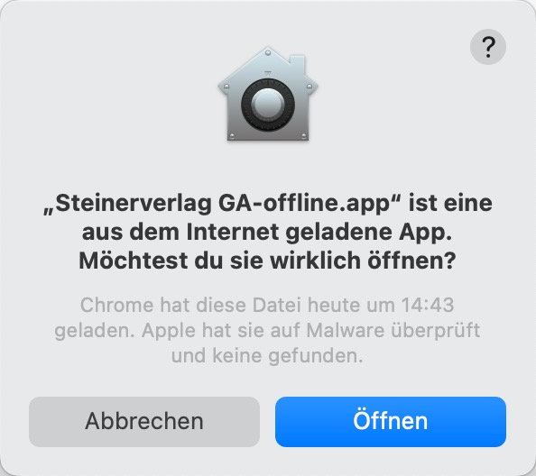 Warnung beim Starten der Applikation